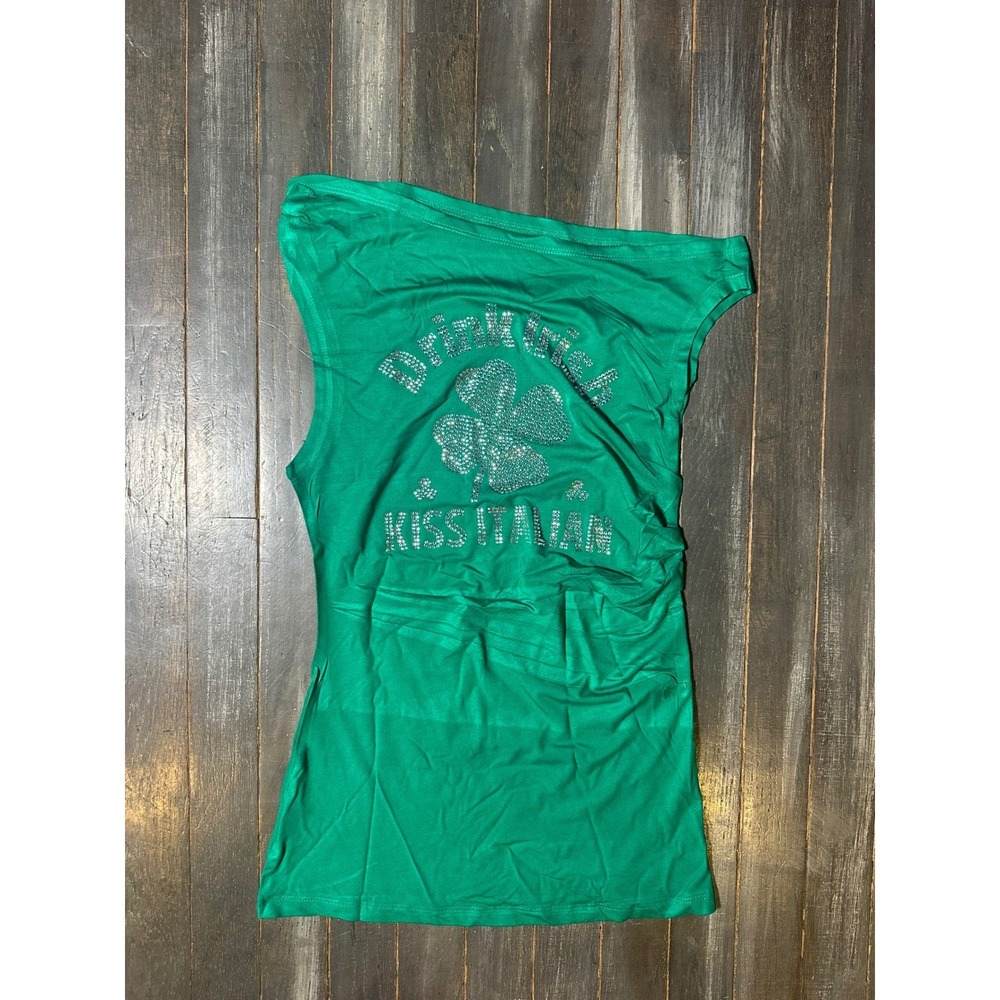 Cherry Kitten Drink Irish Kiss Italian Rhinestone Green Off Shoulder Tank Top